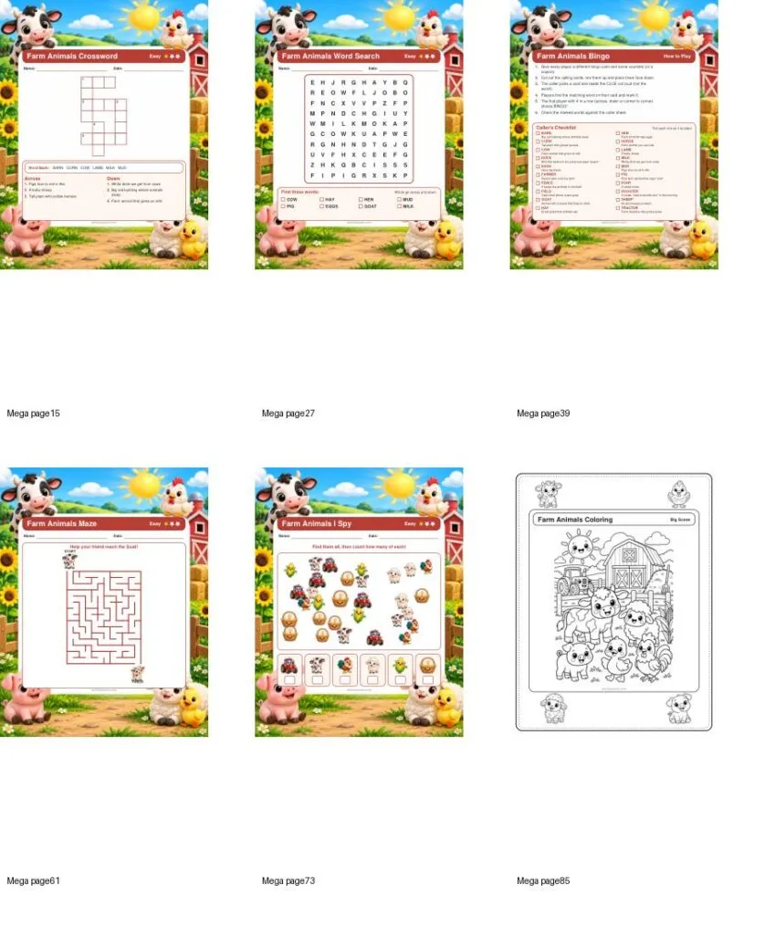 Farm Animals other formats overview printable preview