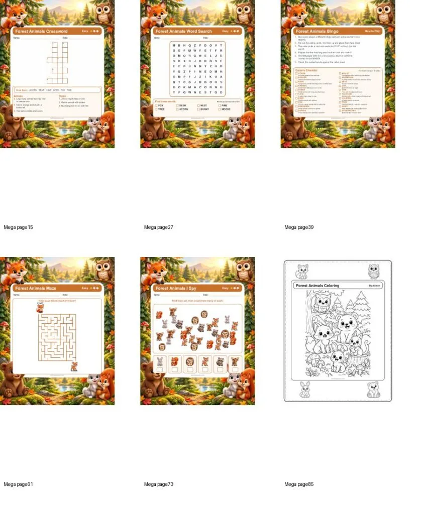 Forest Animals other formats overview printable preview