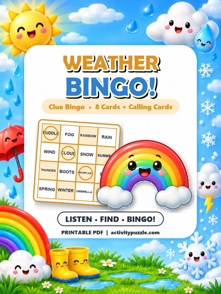Weather Clue Bingo (Grades 2-4) – printable PDF cover