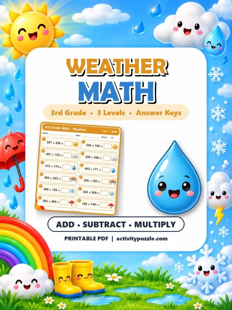 Weather Math Worksheets (3rd Grade) – printable PDF cover