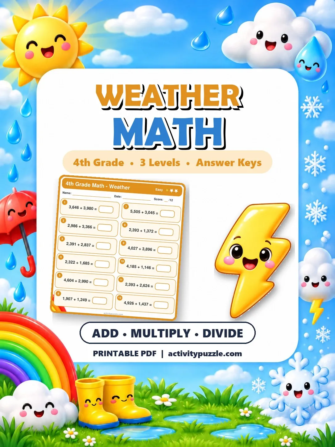 Weather Math Worksheets (4th Grade) – printable PDF cover