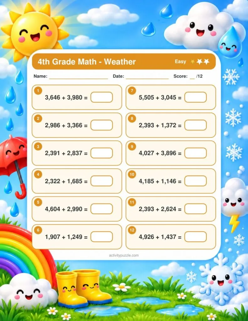 Weather Math Worksheets (4th Grade) – Easy page preview