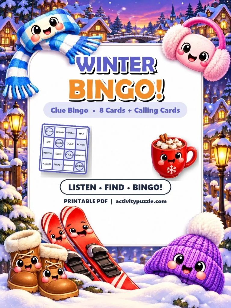 Winter Clue Bingo (Grades 2-4) – printable PDF cover