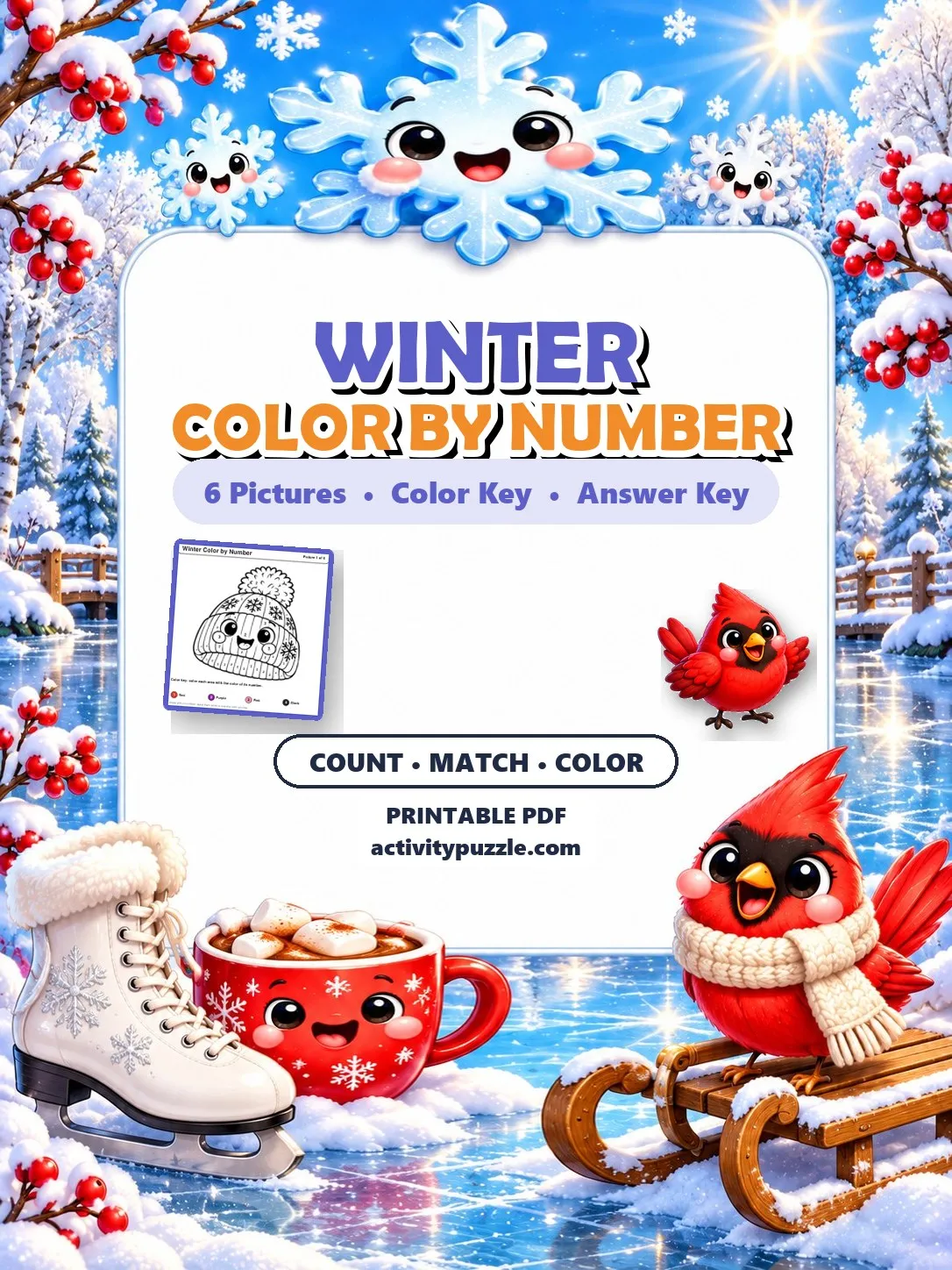 Winter Color by Number – printable PDF cover