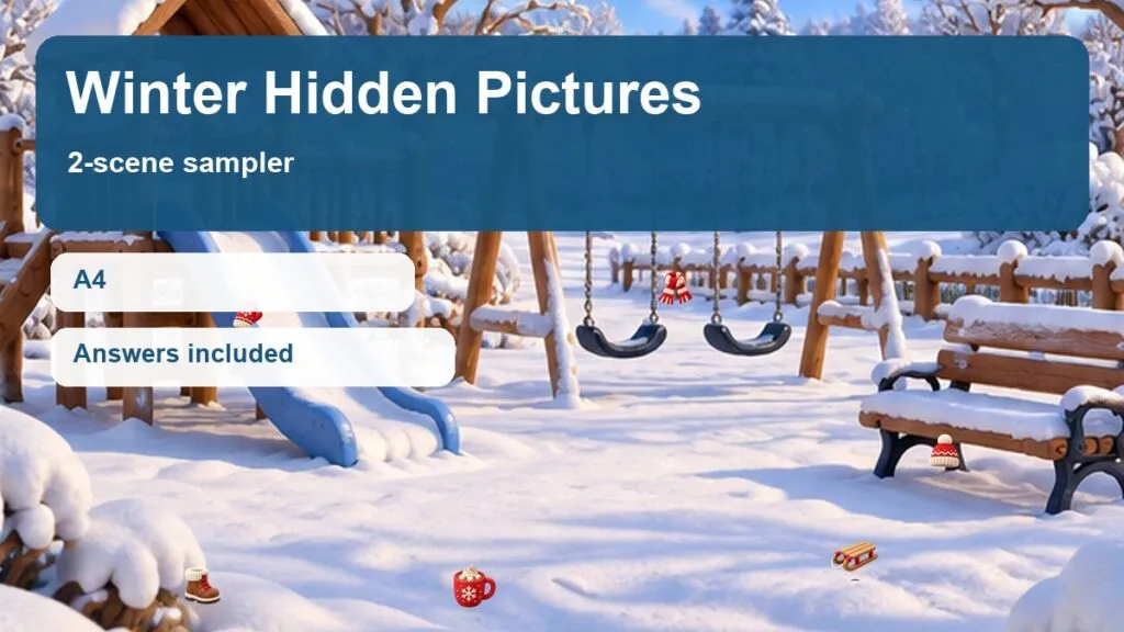 Winter Hidden Pictures sampler cover - A4